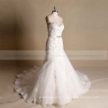 Elegant mermaid sleeveless bling beads bottom tulle and lace wedding dress with beads on the waist